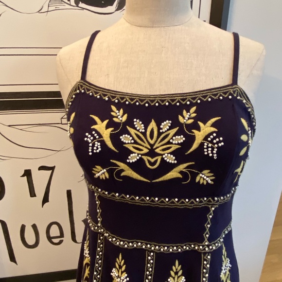 Inc International Concepts Navy Cotton Dress w Beading & Embroidery/ Size L - Picture 2 of 11